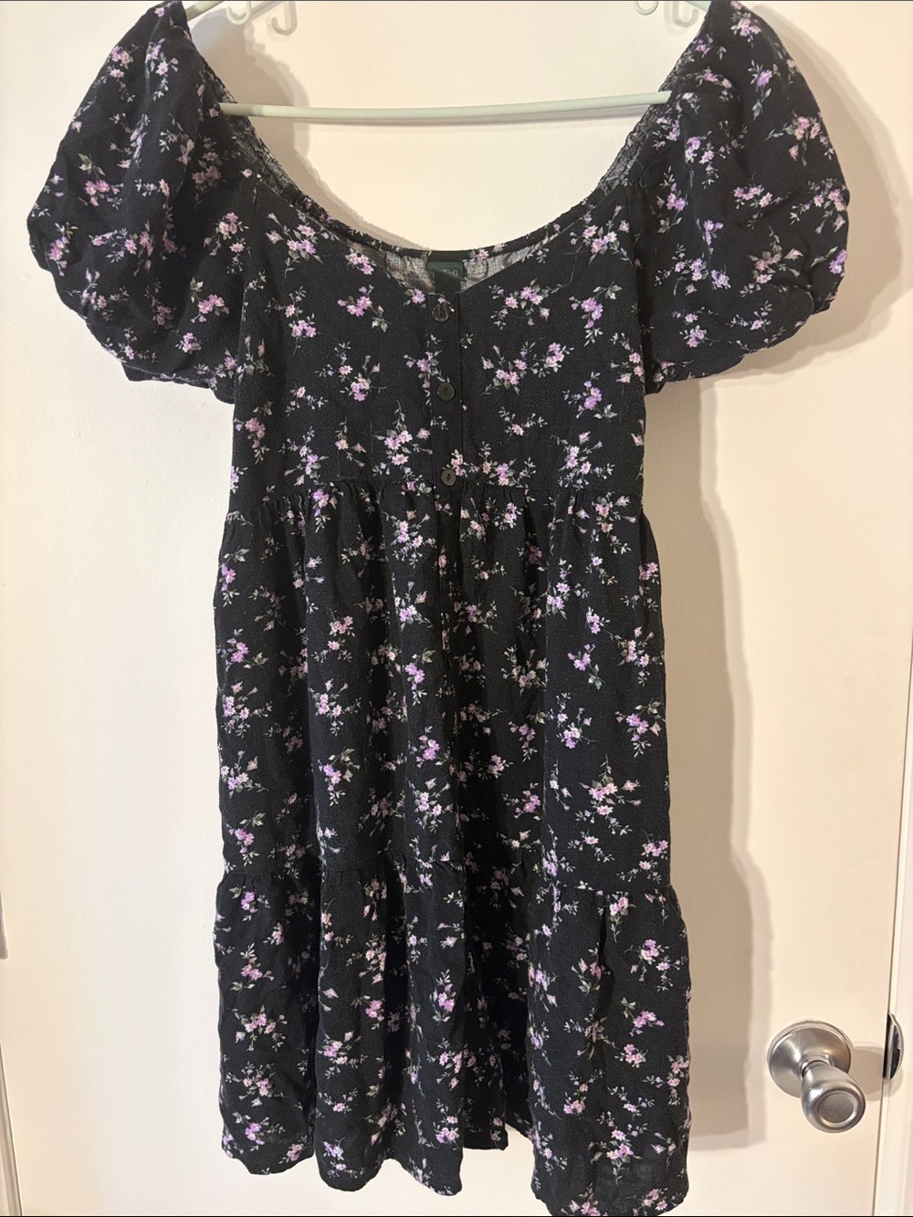 wild fable Black Dress with Lilac Floral Puff Sleeves
